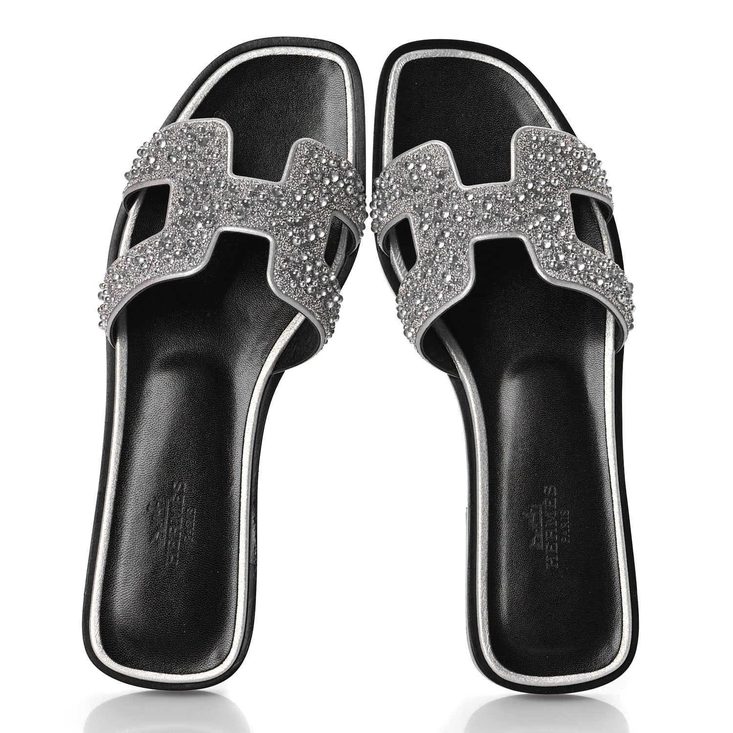 Hermes Velvet Goatskin Crystal Beads Oran Sandals 37 Gris Argente 7 of 13