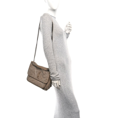 Saint Laurent Crinkled Calfskin Matelasse Monogram Medium Niki Chain Satchel Light Taupe 2 of 12