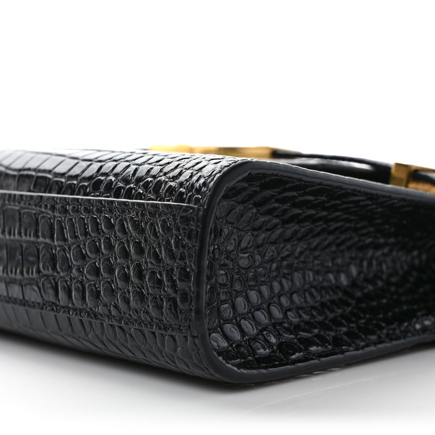 Shiny Calfskin Crocodile Embossed Manhattan Baguette Black