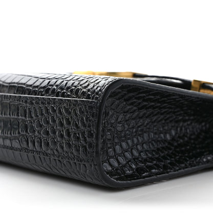 Saint Laurent Shiny Calfskin Crocodile Embossed Manhattan Baguette Black 8 of 8