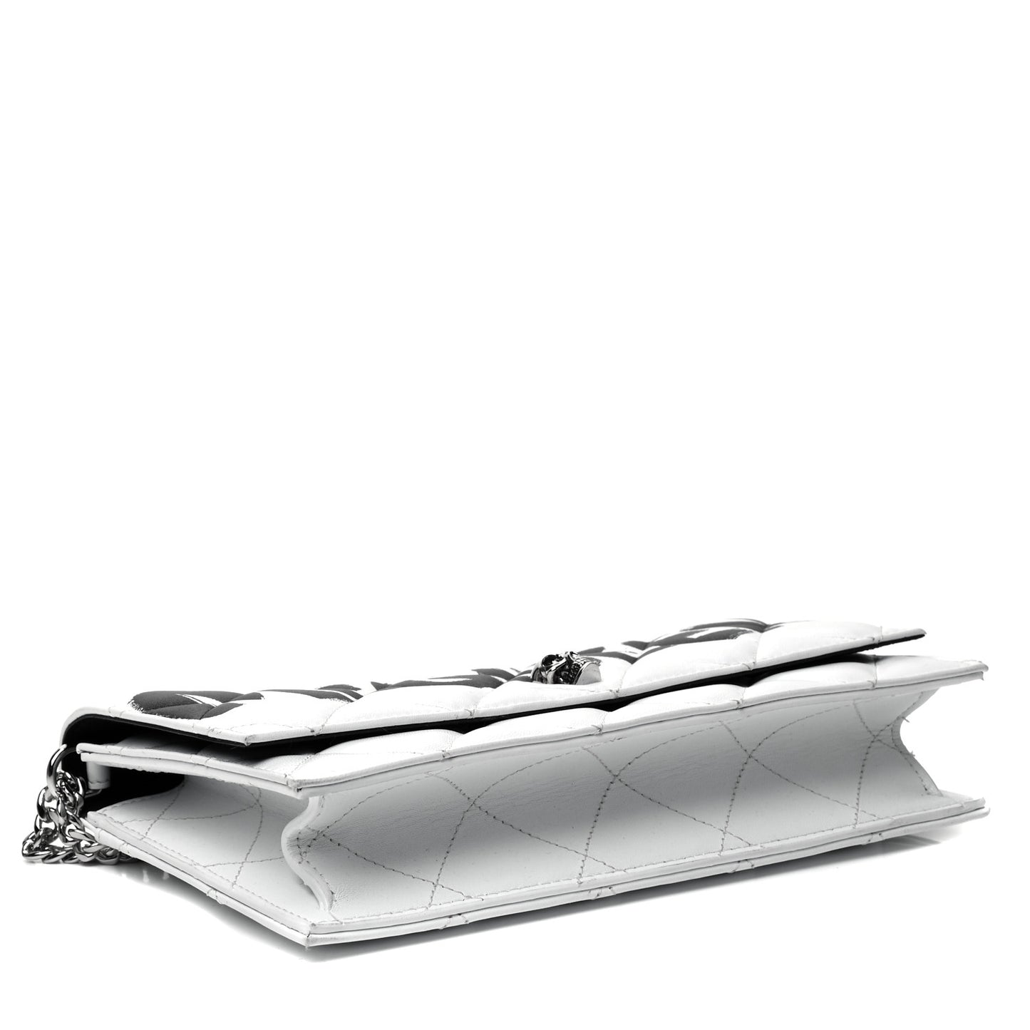 Calfskin Quilted Graffiti Skull Medium Chain Crossbody Bag White
