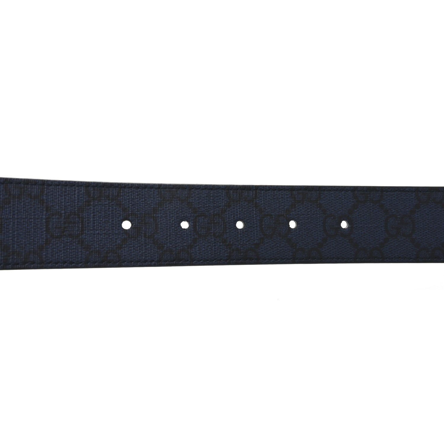 Gucci GG Supreme Monogram Plutone Calfskin Palladium Double G Reversible 37mm Belt 110 44 Black Blue 3 of 6