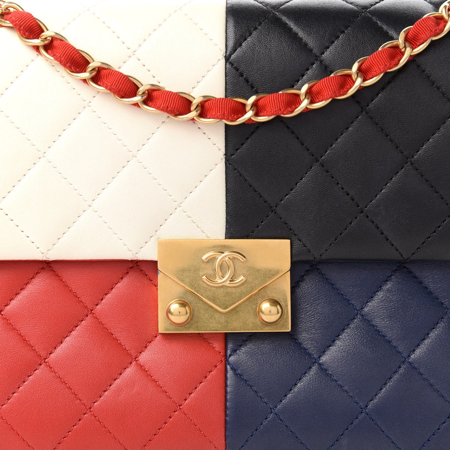 Lambskin Quilted Colorblock Pagoda Flap Black White Red Navy