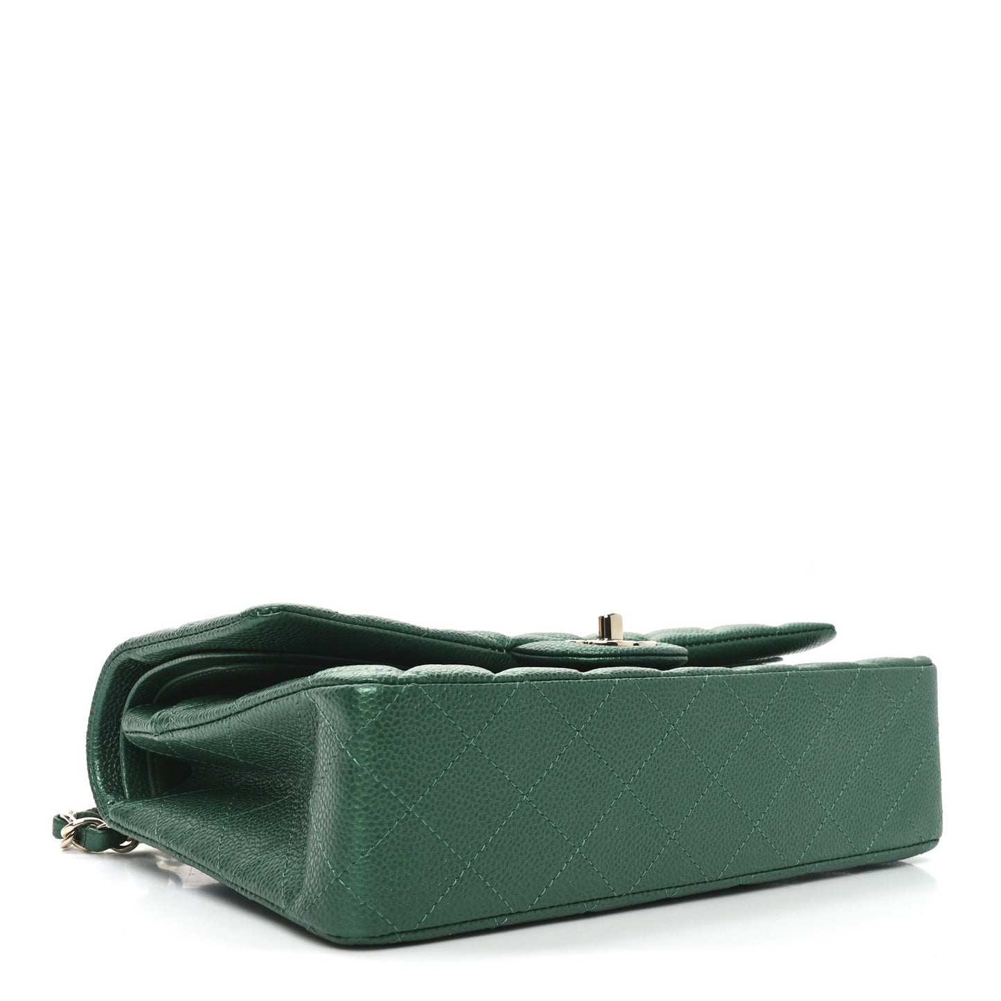 Metallic Caviar Quilted Medium Double Flap Green