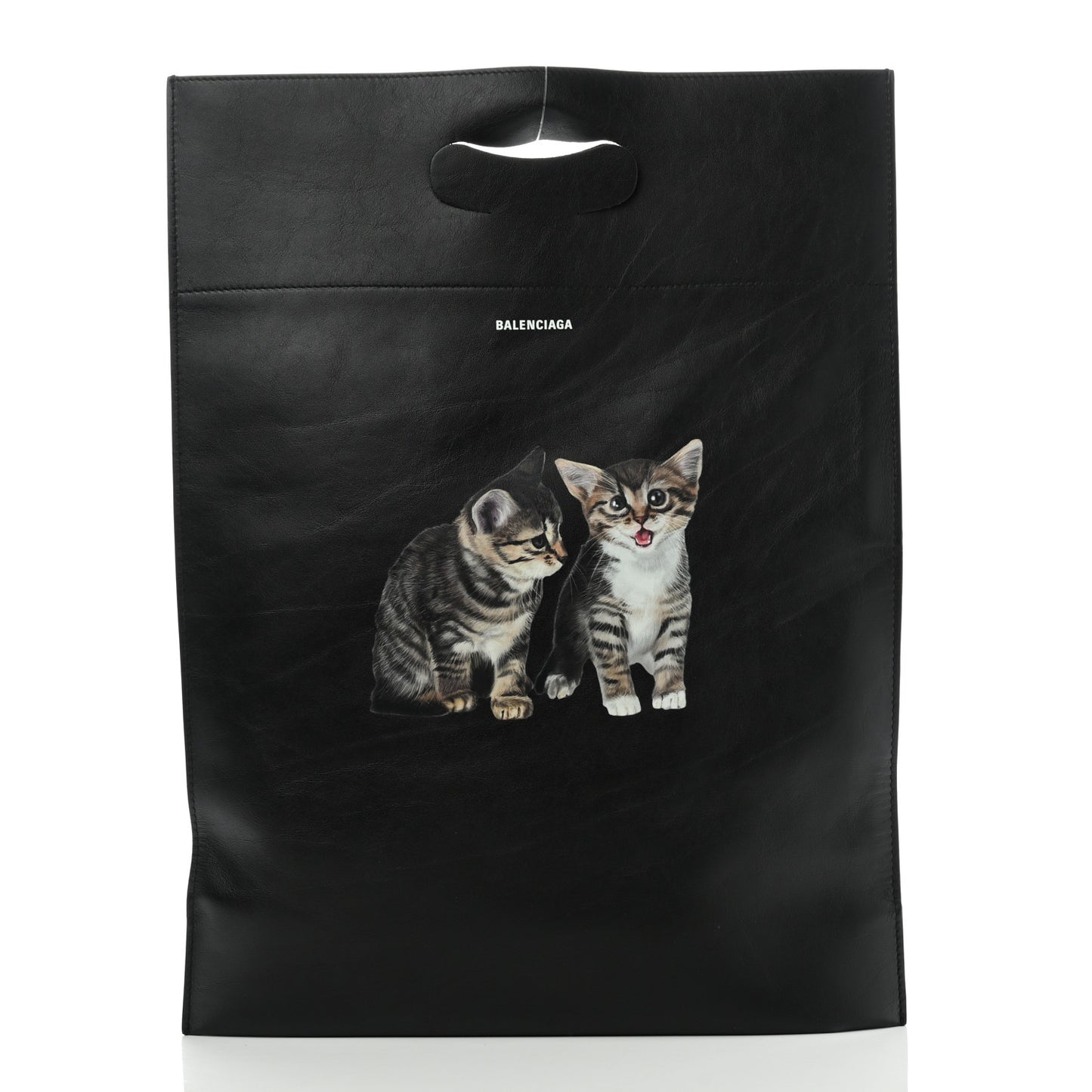 Calfskin Printed Kitten Plastic Bag Shopper S Black