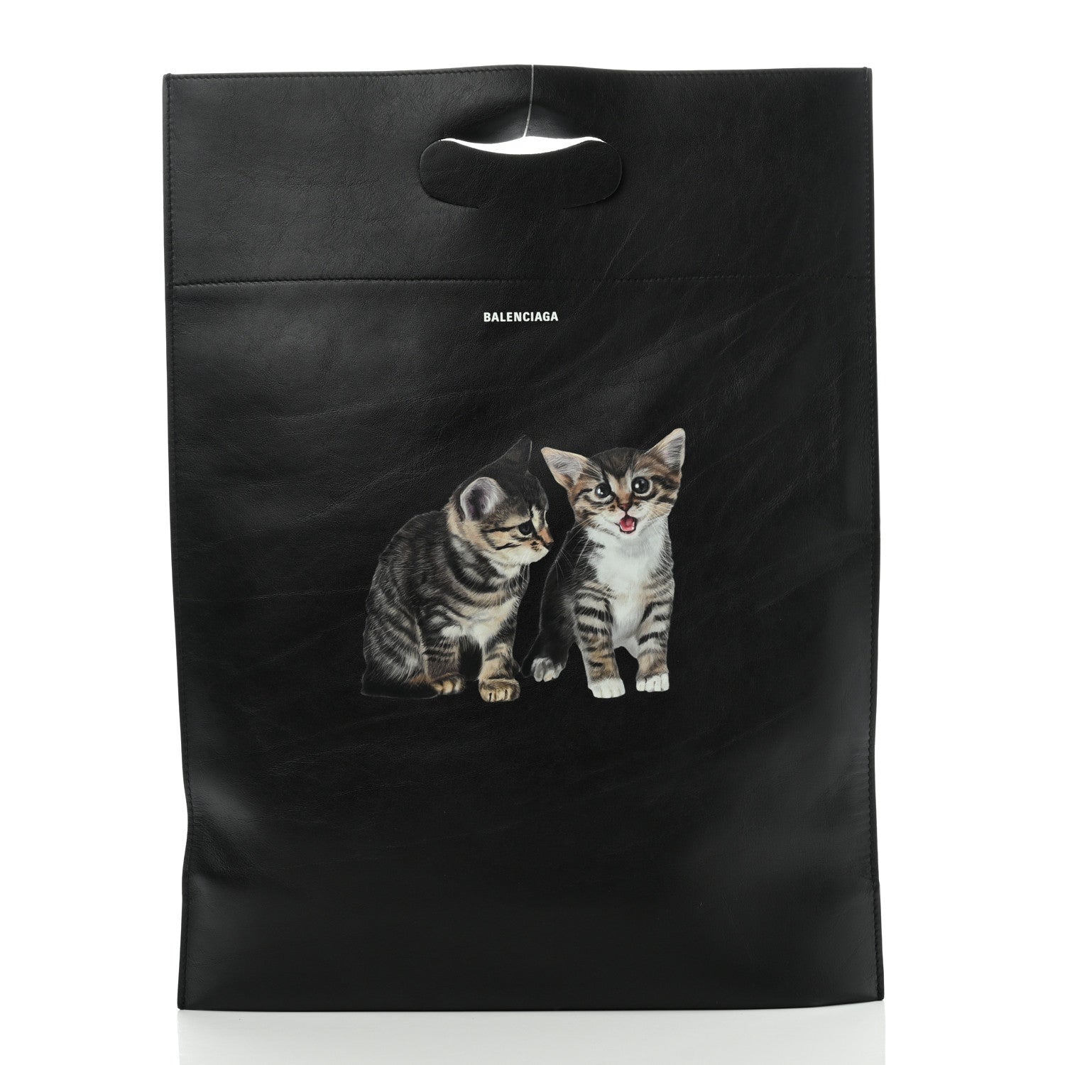 Balenciaga Calfskin Printed Kitten Plastic Bag Shopper S Black 3 of 13