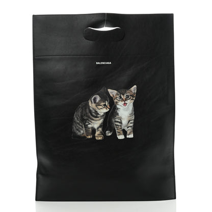 Balenciaga Calfskin Printed Kitten Plastic Bag Shopper S Black 3 of 13