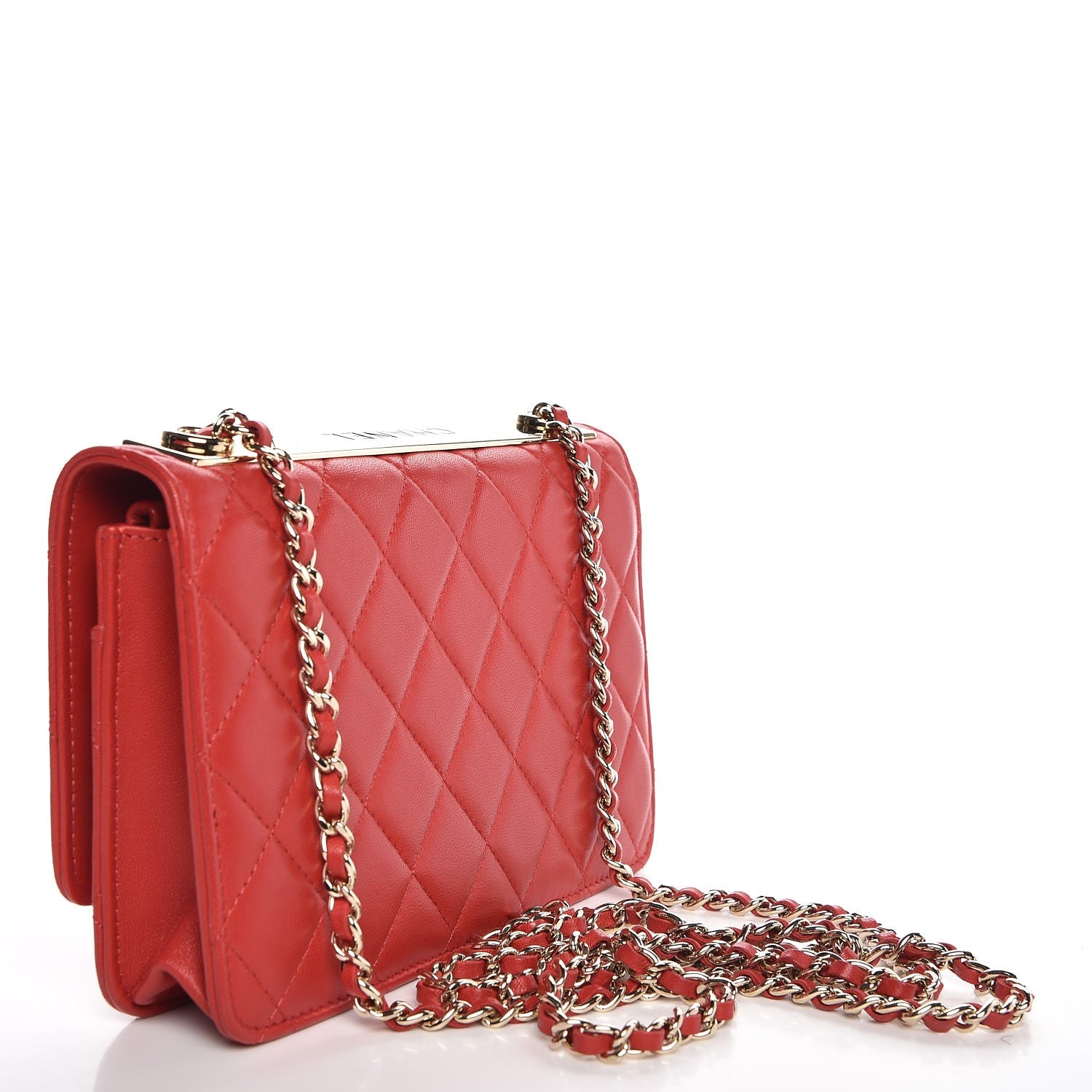 Chanel Lambskin Quilted Trendy CC Wallet On Chain WOC Red 3 of 10