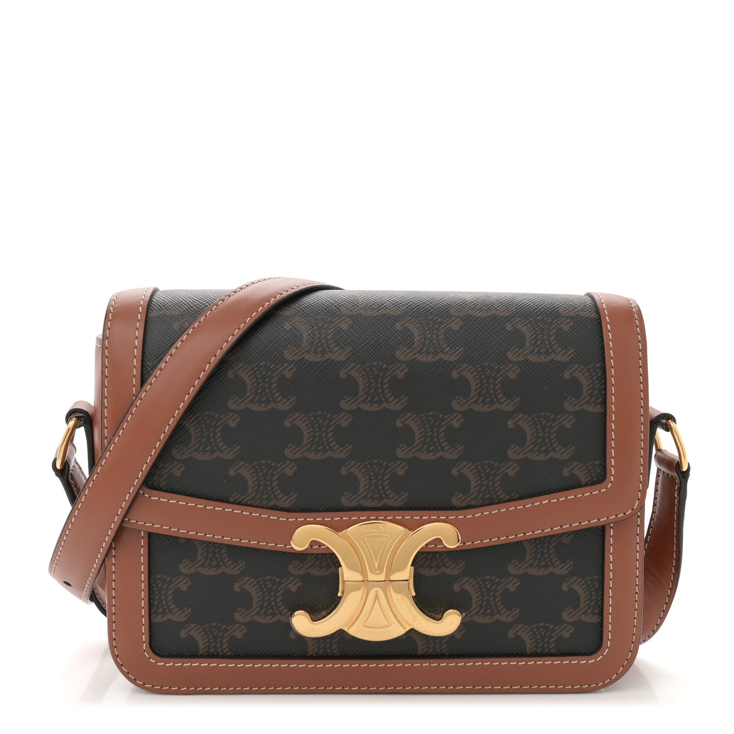 Calfskin Triomphe Canvas Teen Triomphe Bag Tan