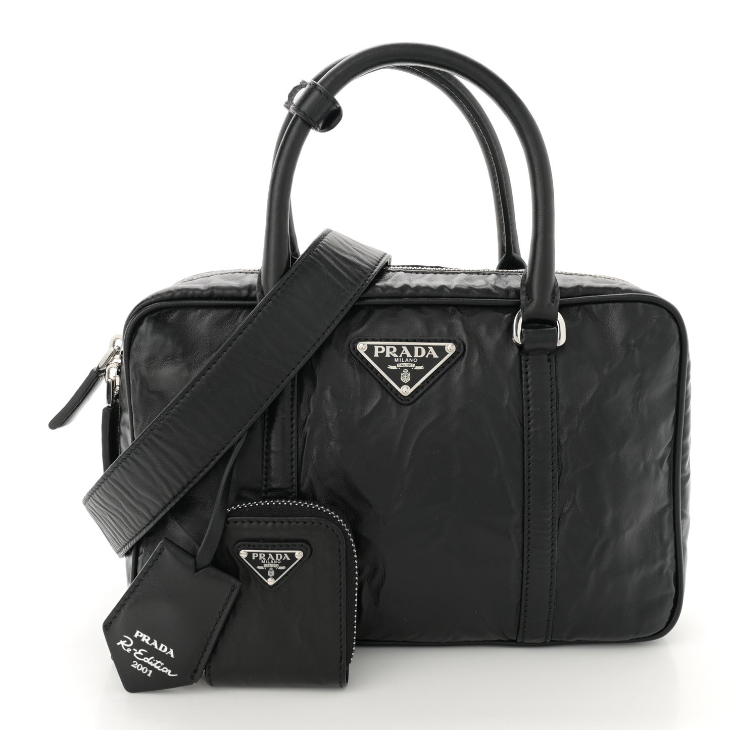Nappa Antique Medium Re-Edition 2001 Two Handle Bag Black