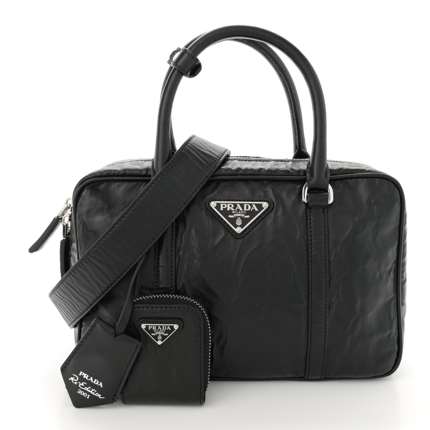 Prada Nappa Antique Medium Re-Edition 2001 Two Handle Bag Black 3 of 12
