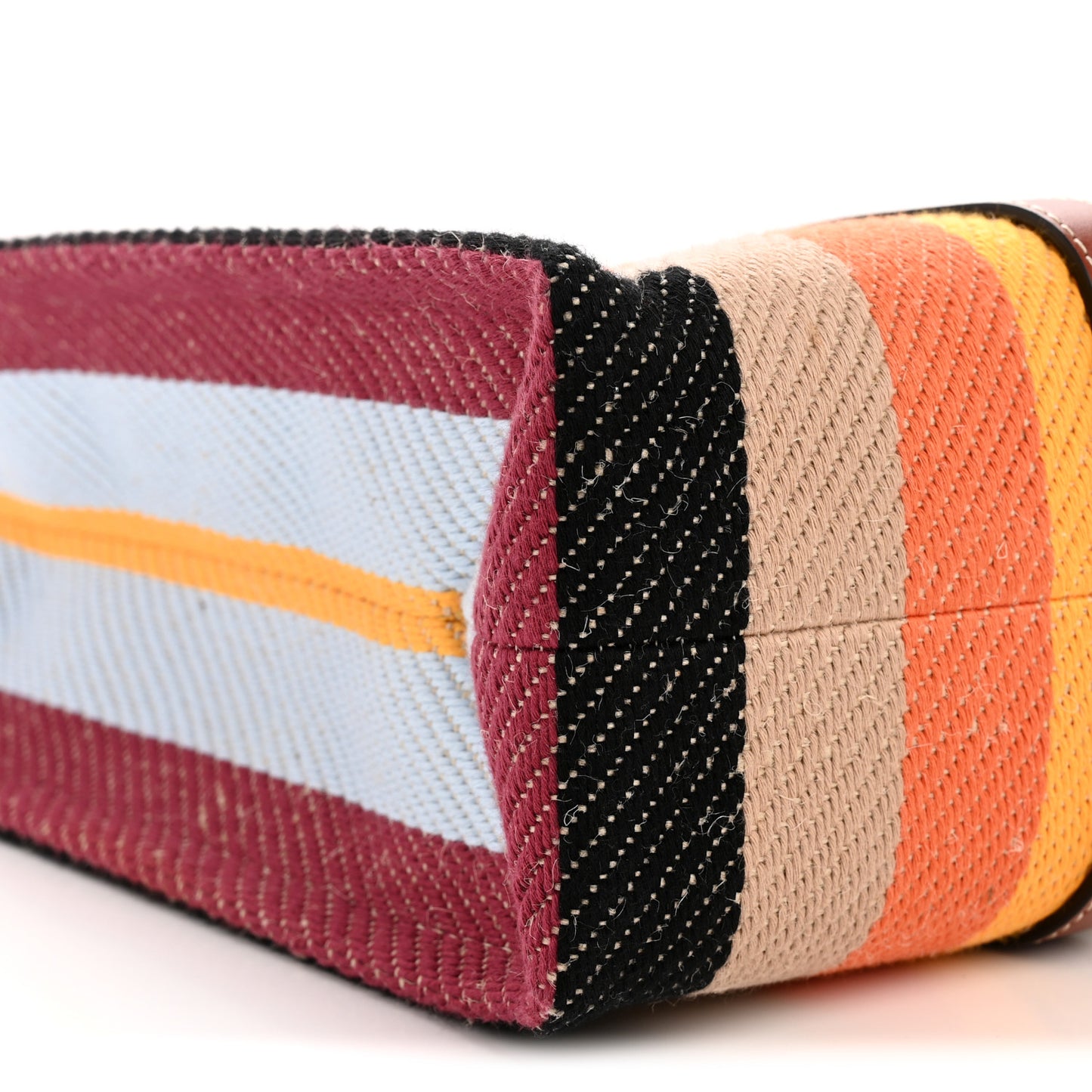 Cotton Calfskin Large Woody Striped Tote Multicolor