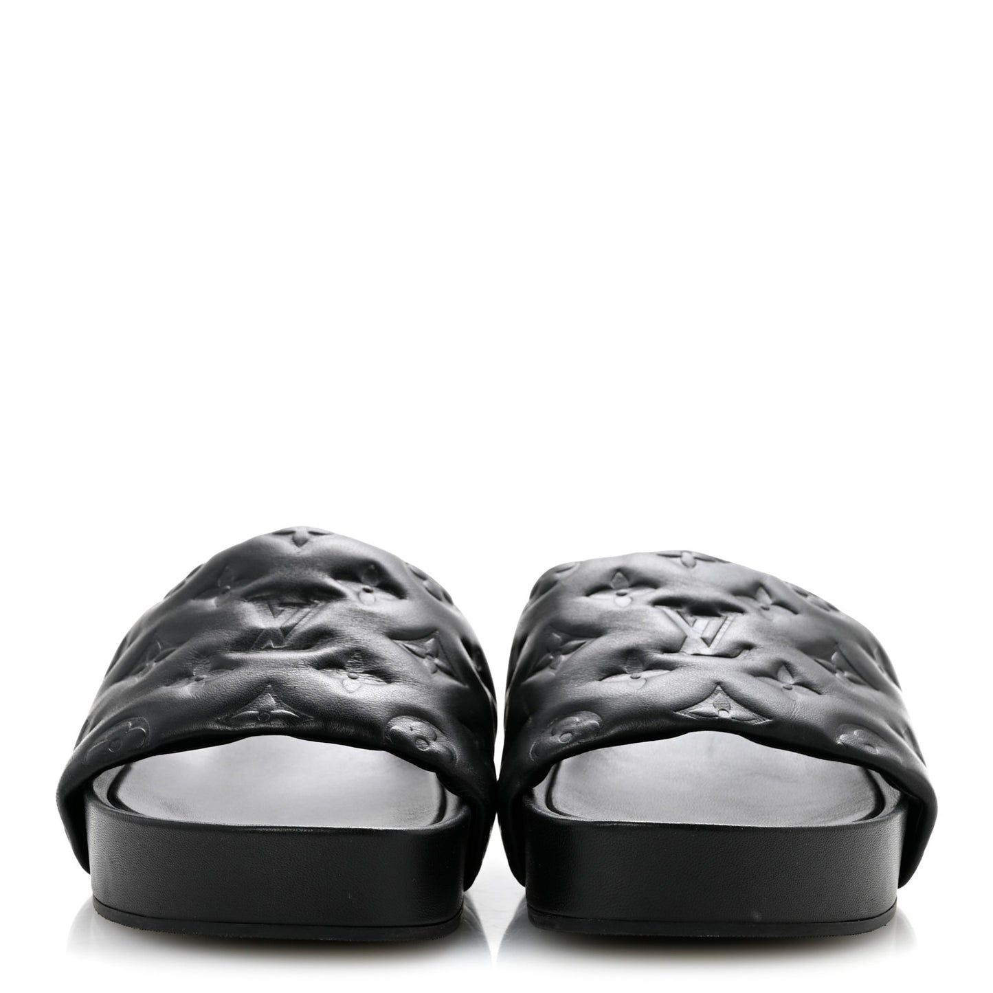 Lambskin Embossed Monogram Jumbo Flatform Mule Sandals 39 Black