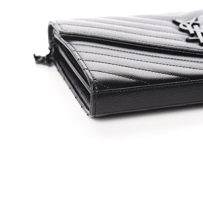 Saint Laurent Grain De Poudre Matelasse Chevron Monogram Chain Wallet Black 8 of 10