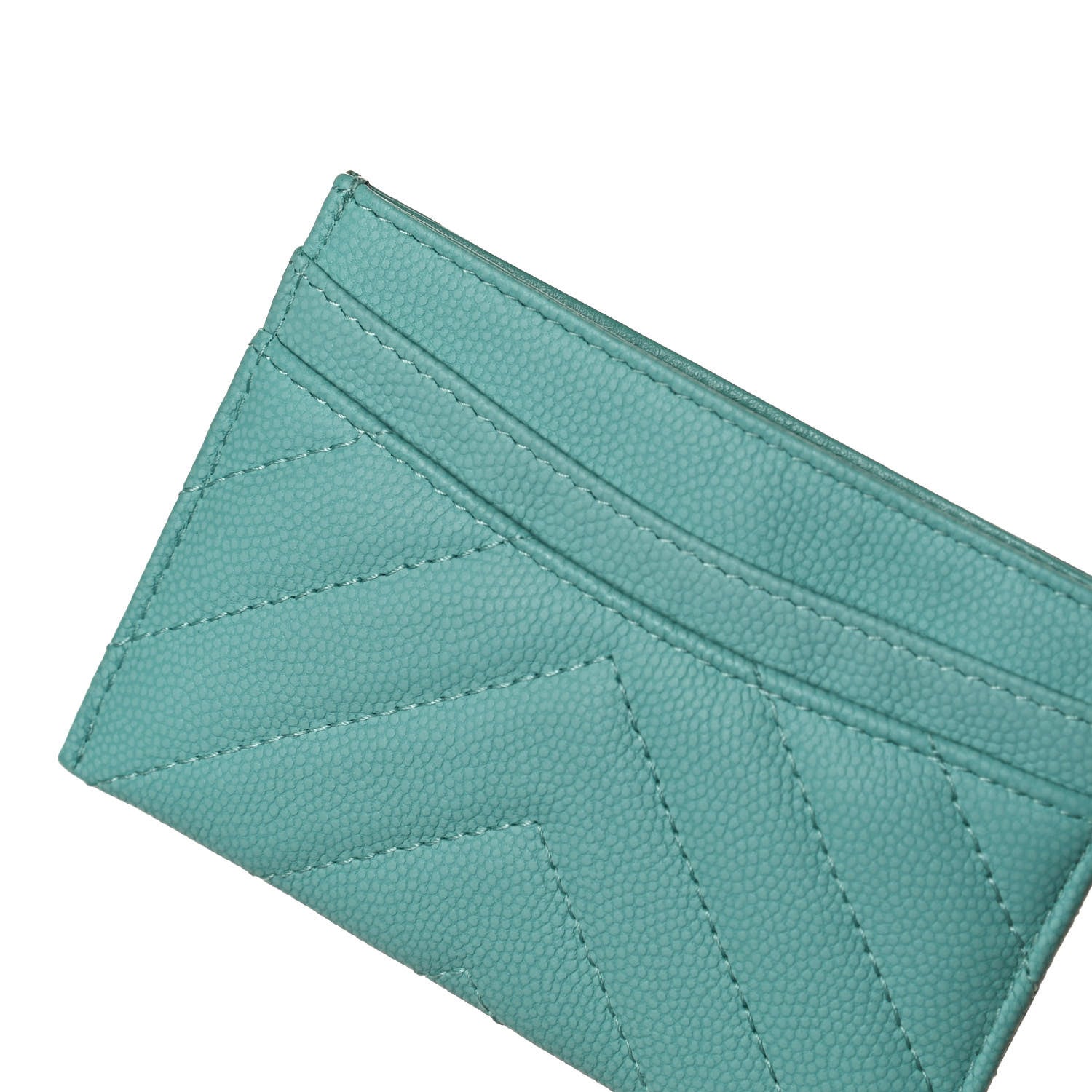 Chanel Caviar Chevron Quilted Card Holder Turquoise 7 of 8