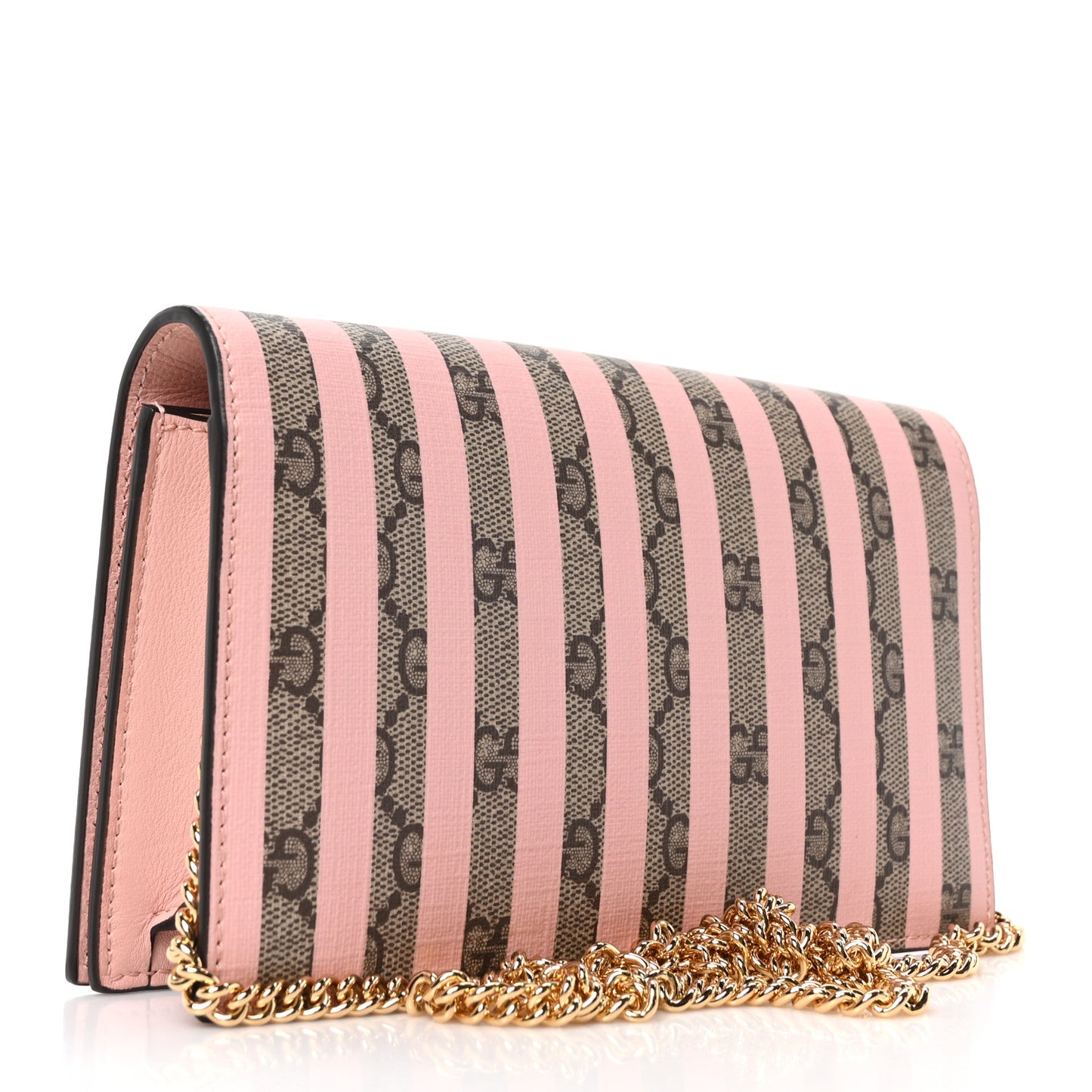 GG Supreme Monogram Vitello Eclipse Ice Cream Stripes GG Marmont Chain Wallet Beige Ebony Perfect Pink