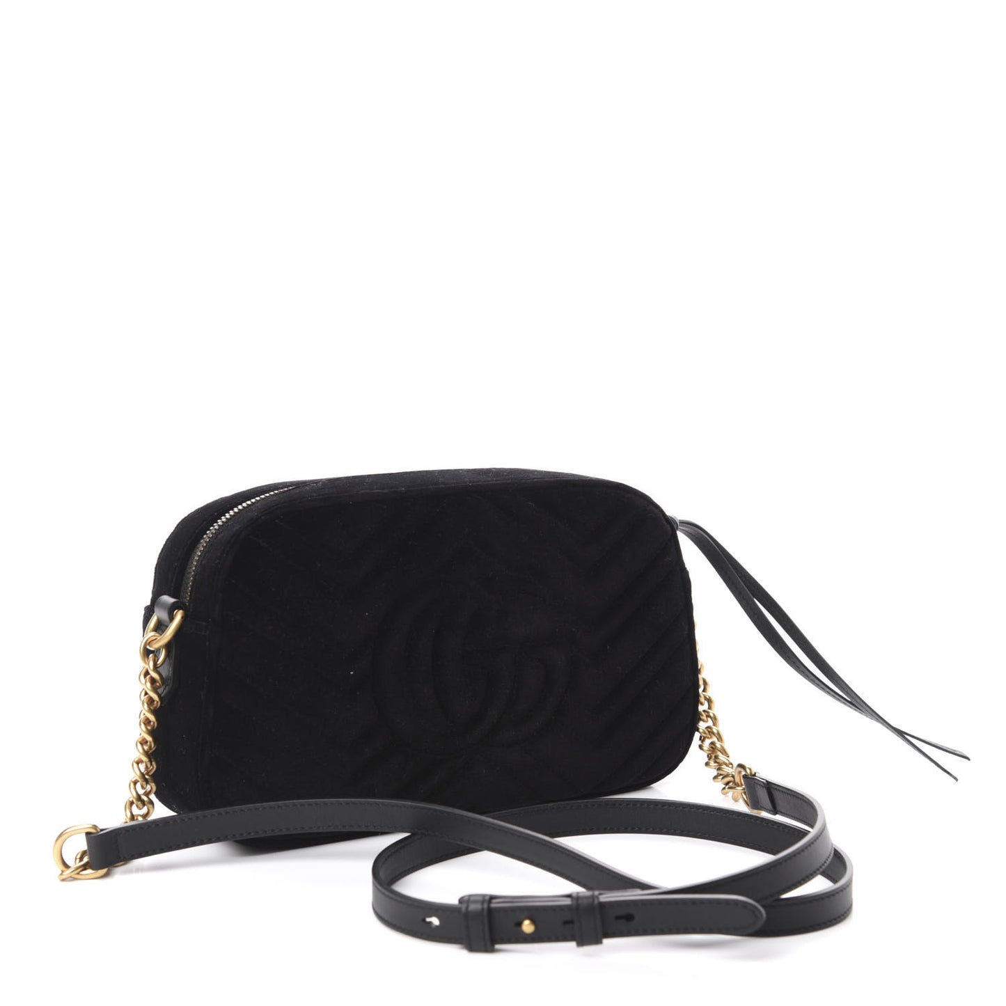 Velvet Matelasse Crystal Star Embroidered Small GG Marmont Chain Shoulder Bag Black