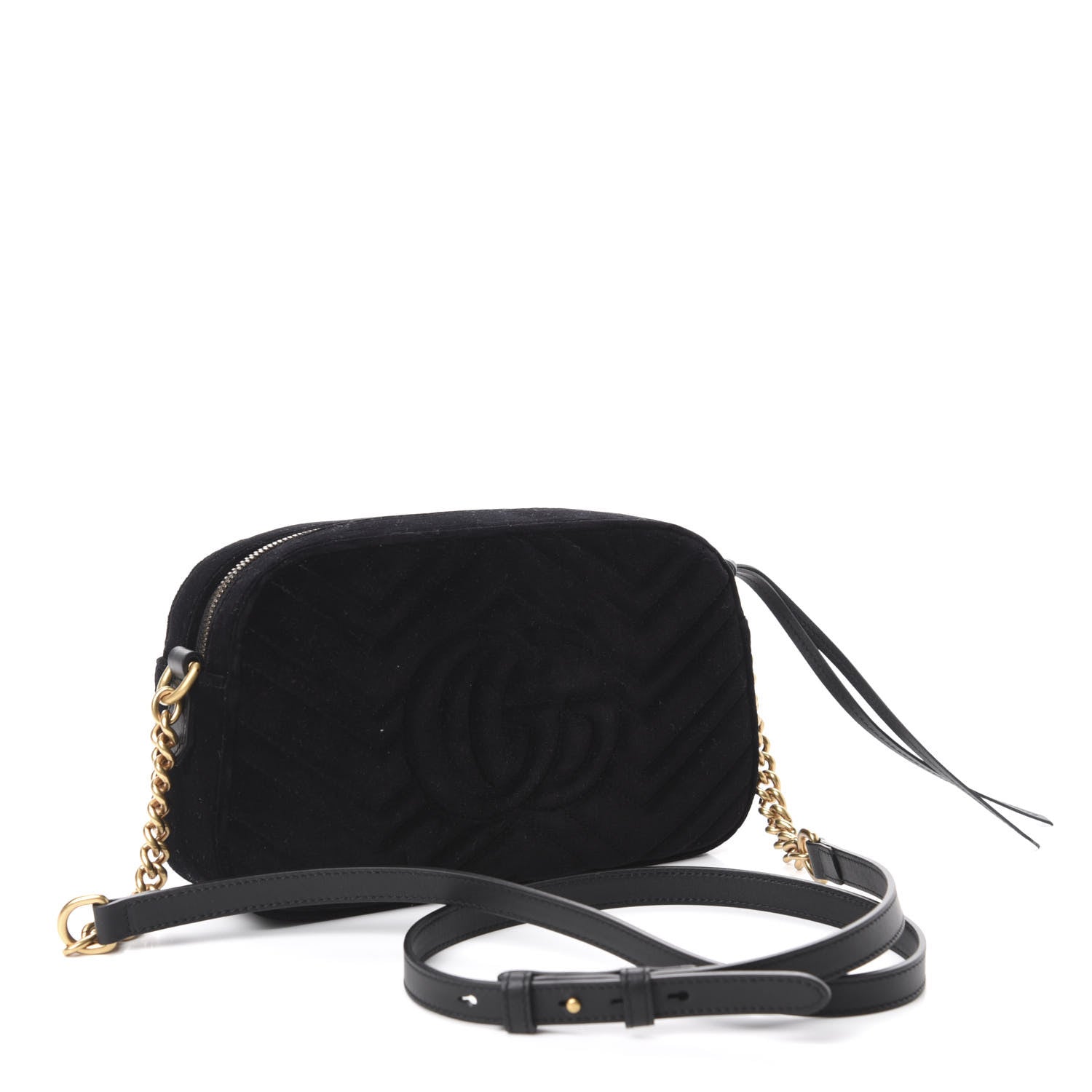 Gucci Velvet Matelasse Crystal Star Embroidered Small GG Marmont Chain Shoulder Bag Black 3 of 10