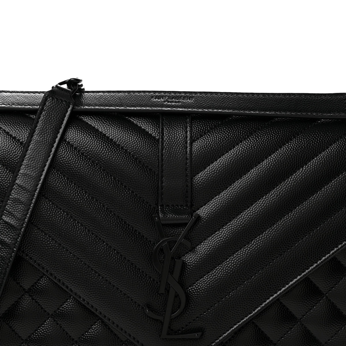 Saint Laurent Grain De Poudre Textured Mixed Matelasse Large Triquilt Monogram Monochrome Satchel Black 8 of 13