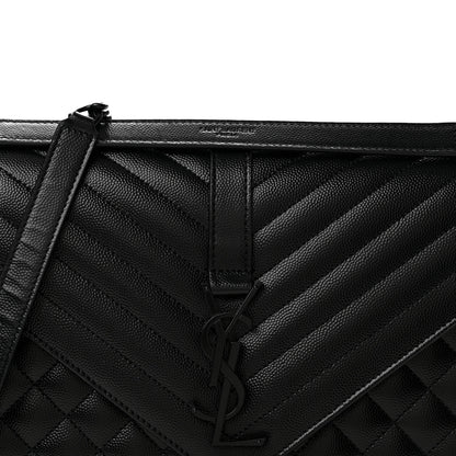 Saint Laurent Grain De Poudre Textured Mixed Matelasse Large Triquilt Monogram Monochrome Satchel Black 8 of 13