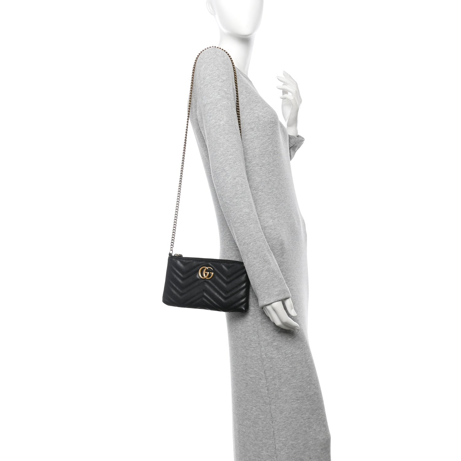 Gucci Calfskin Matelasse Mini GG Marmont Chain Bag Black 2 of 10