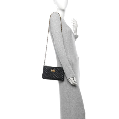 Gucci Calfskin Matelasse Mini GG Marmont Chain Bag Black 2 of 10