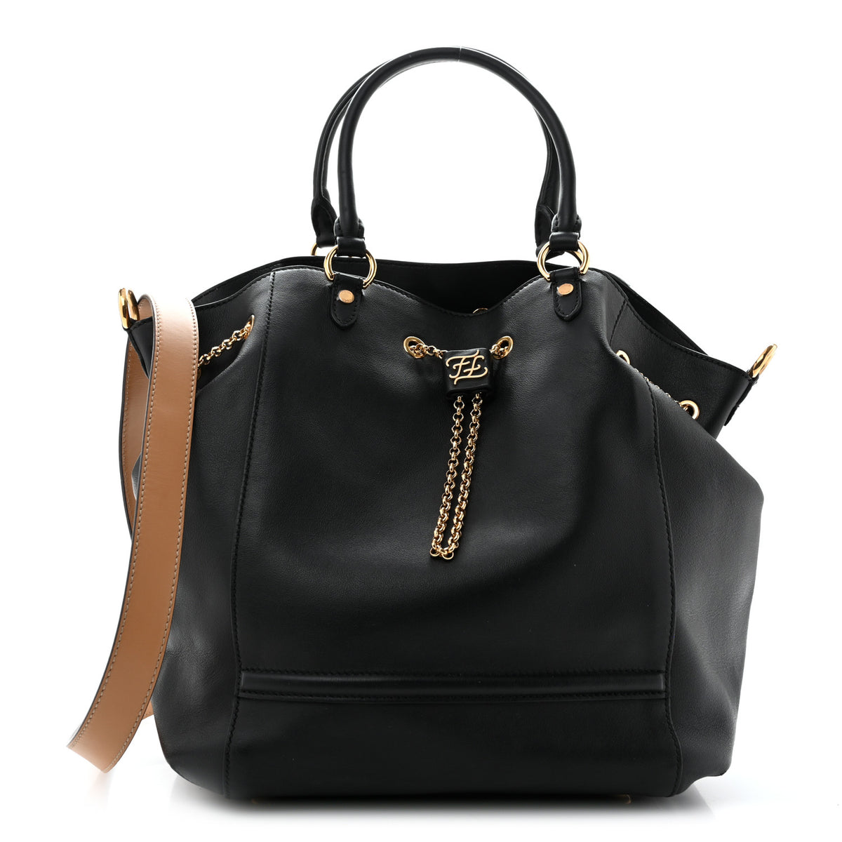 Fendi Vitello Grace King Karligraphy Chain Bucket Bag  Black Bisquit 1 of 15