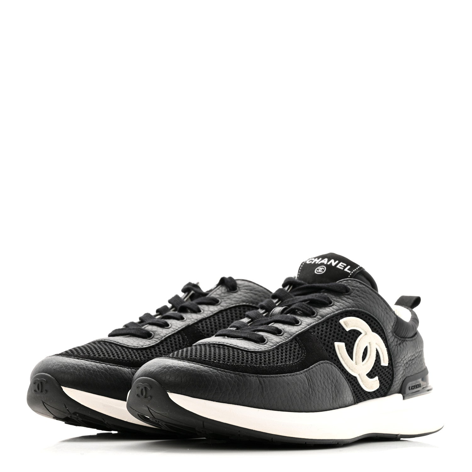 Chanel Calfskin Mesh Lycra Suede Womens Logo Sneakers 41 Black 4 of 11
