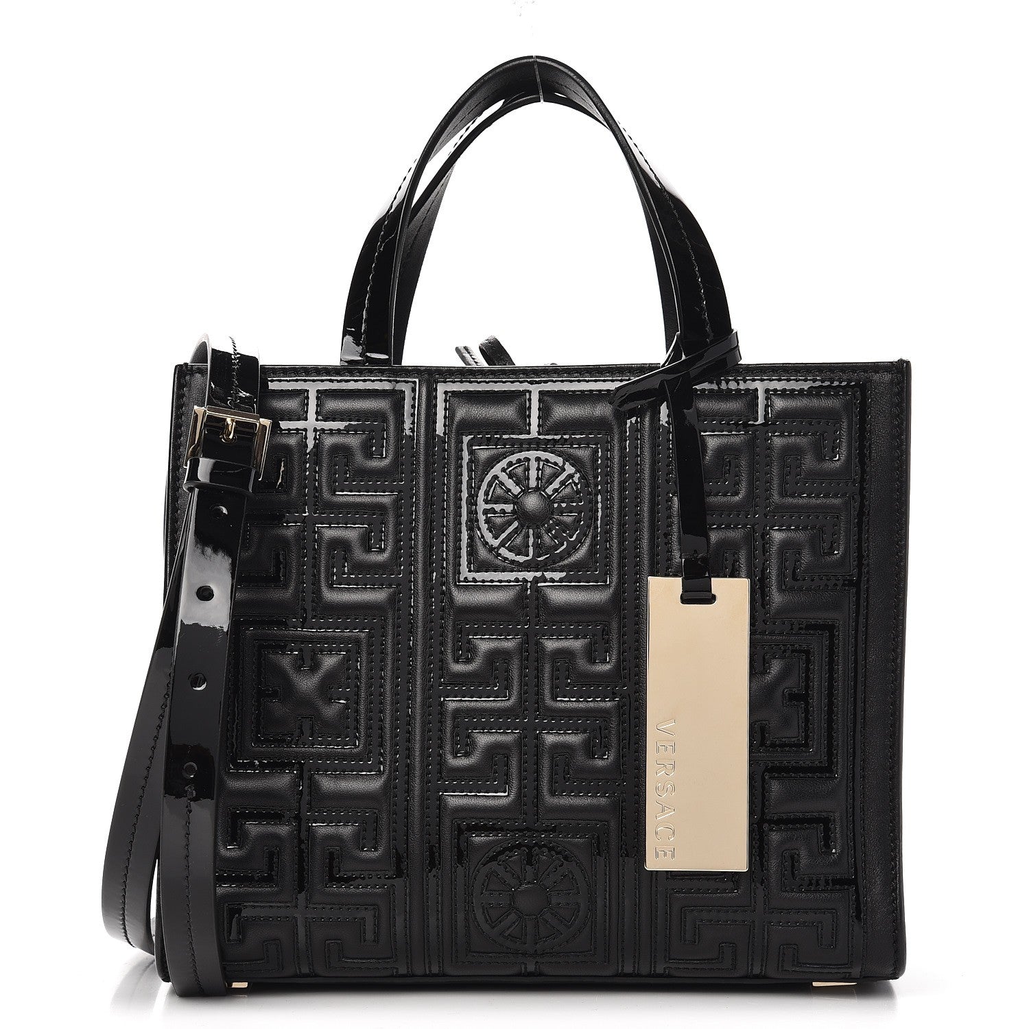 Versace Patent Nappa Embroidered Zip Tote Black 1 of 9