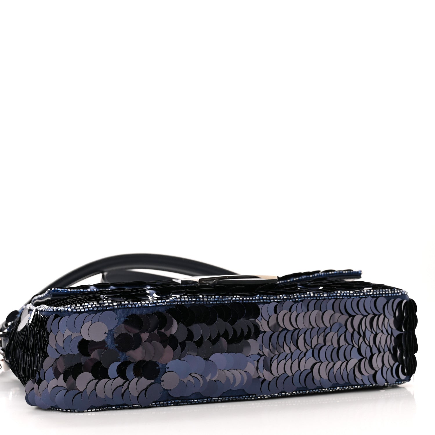 Fendi Sequin Paillettes Vitello Grace Striped Baguette Dark Blue Lunai 4 of 11