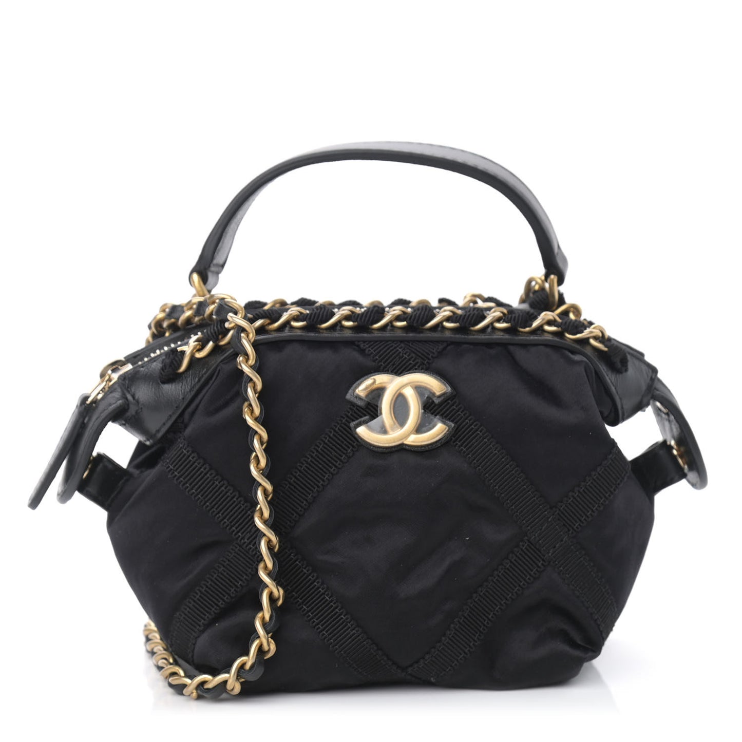 Nylon Grosgrain Quilted Lifestyle Clutch with Chain Black