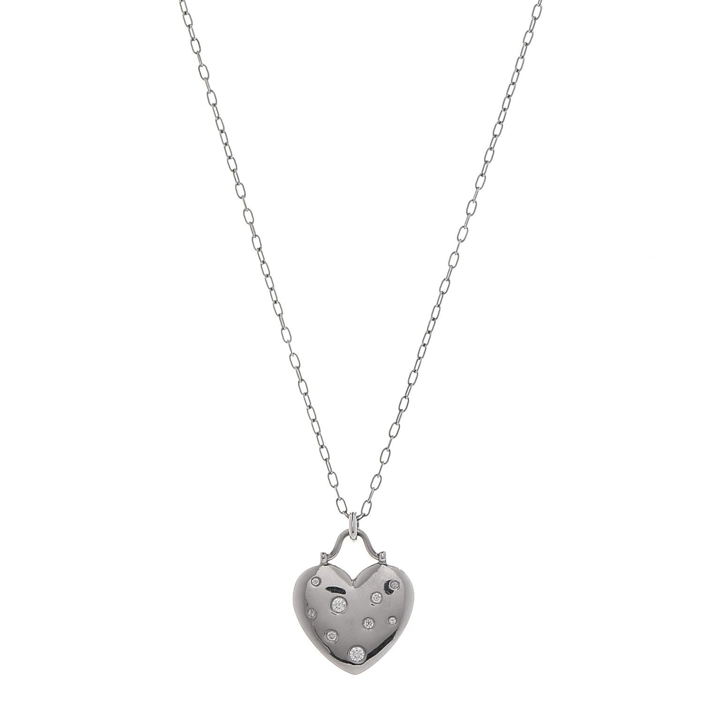 18K White Gold Diamond Etoile Heart Pendant Necklace