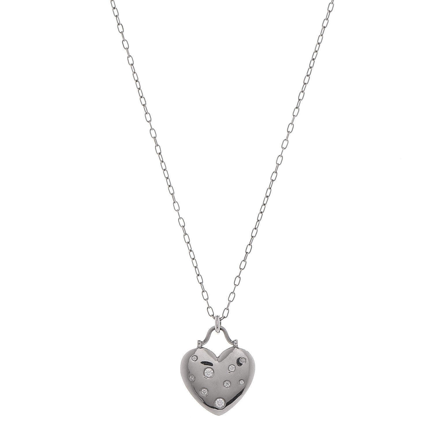 Tiffany 18K White Gold Diamond Etoile Heart Pendant Necklace 1 of 8