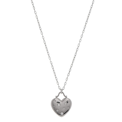Tiffany 18K White Gold Diamond Etoile Heart Pendant Necklace 1 of 8