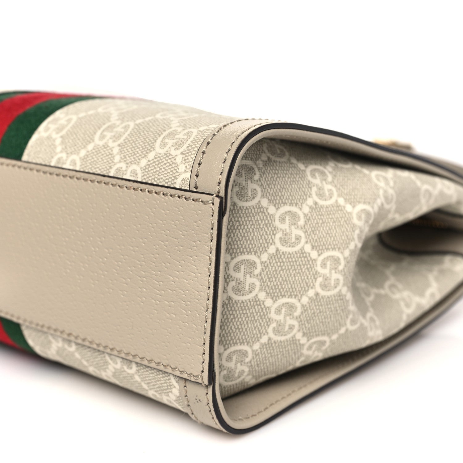 Gucci GG Supreme Monogram Textured Dollar Calfskin Web Small Ophidia Tote Bag Beige Mystic White Oatmeal 10 of 10