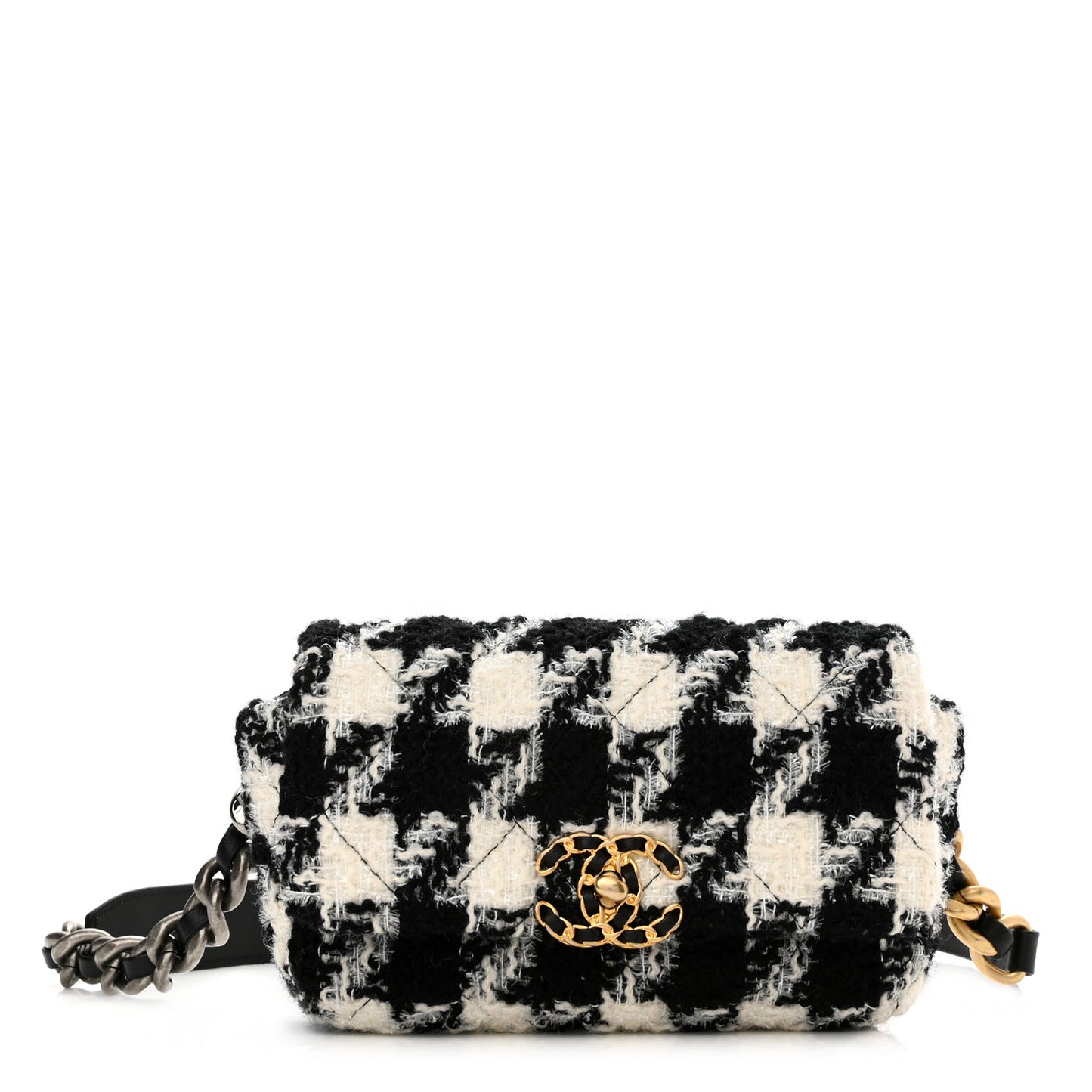 Tweed Quilted Chanel 19 Waist Bag Black Ecru White