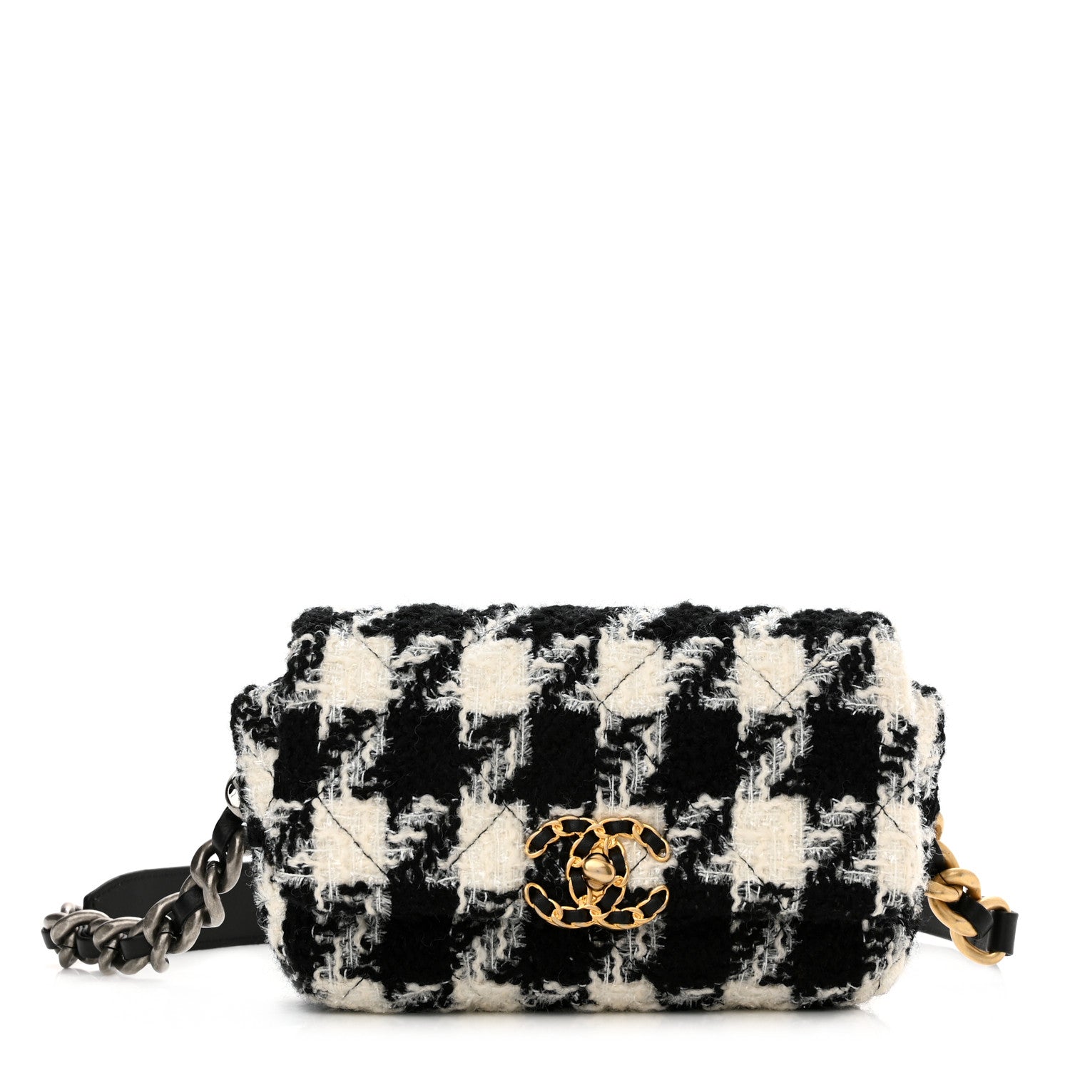 Chanel Tweed Quilted Chanel 19 Waist Bag Black Ecru White 1 of 10