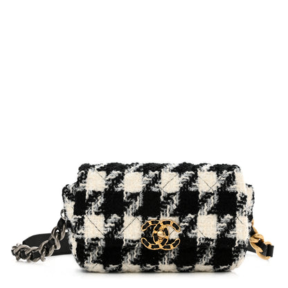 Chanel Tweed Quilted Chanel 19 Waist Bag Black Ecru White 1 of 10