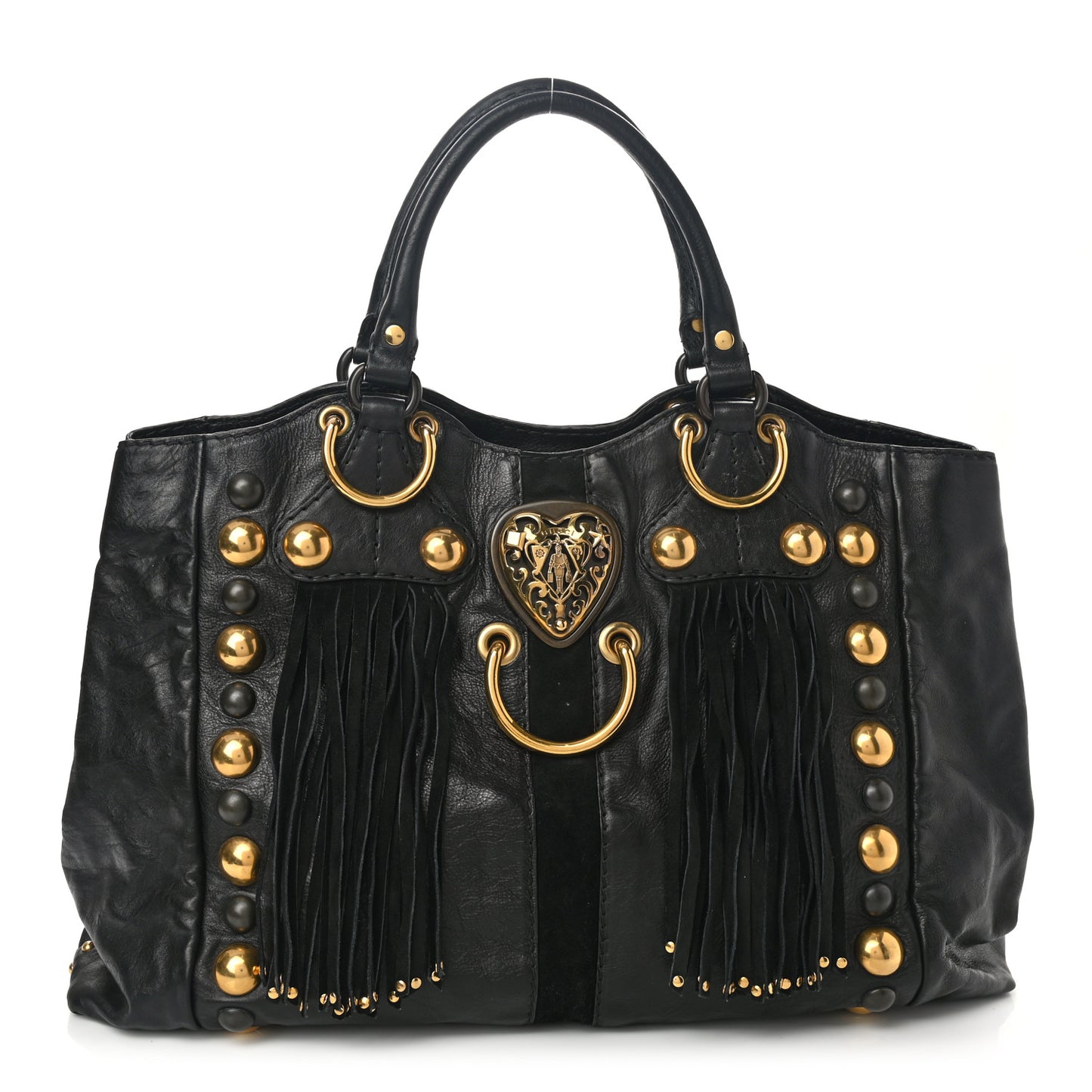 Calfskin Suede Fringe Large Babouska Tote Black