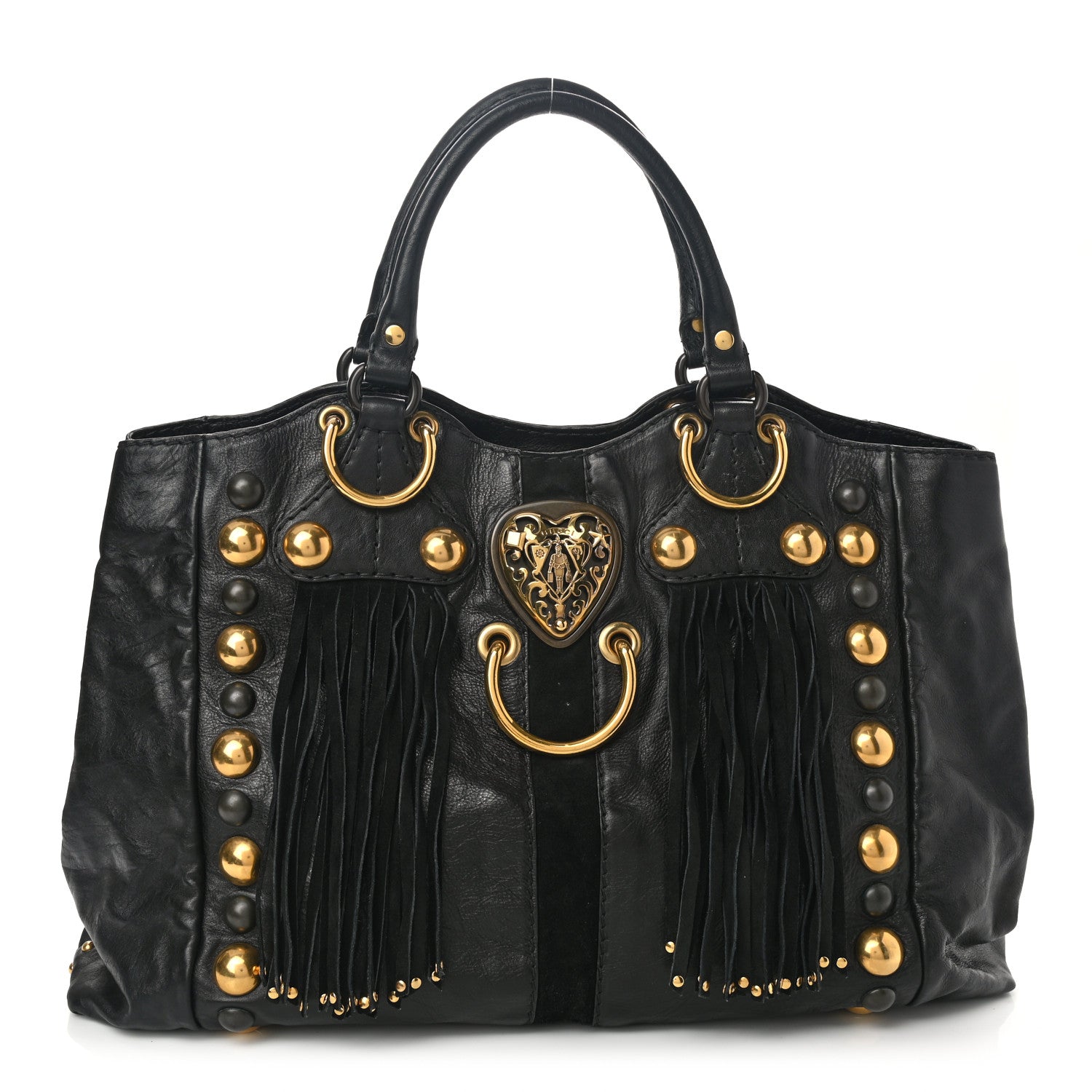 Gucci Calfskin Suede Fringe Large Babouska Tote Black 1 of 10