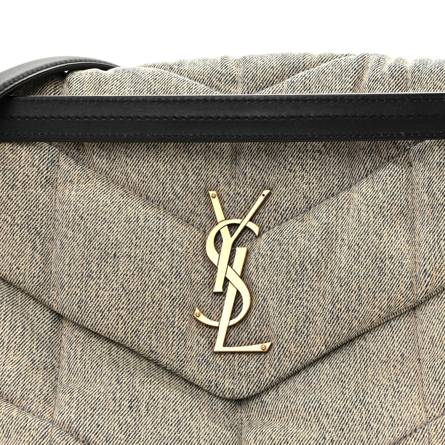 Denim Quilted Medium Loulou Puffer Monogram Chain Satchel Azur