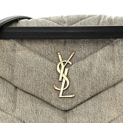 Saint Laurent Denim Quilted Medium Loulou Puffer Monogram Chain Satchel Azur 8 of 10