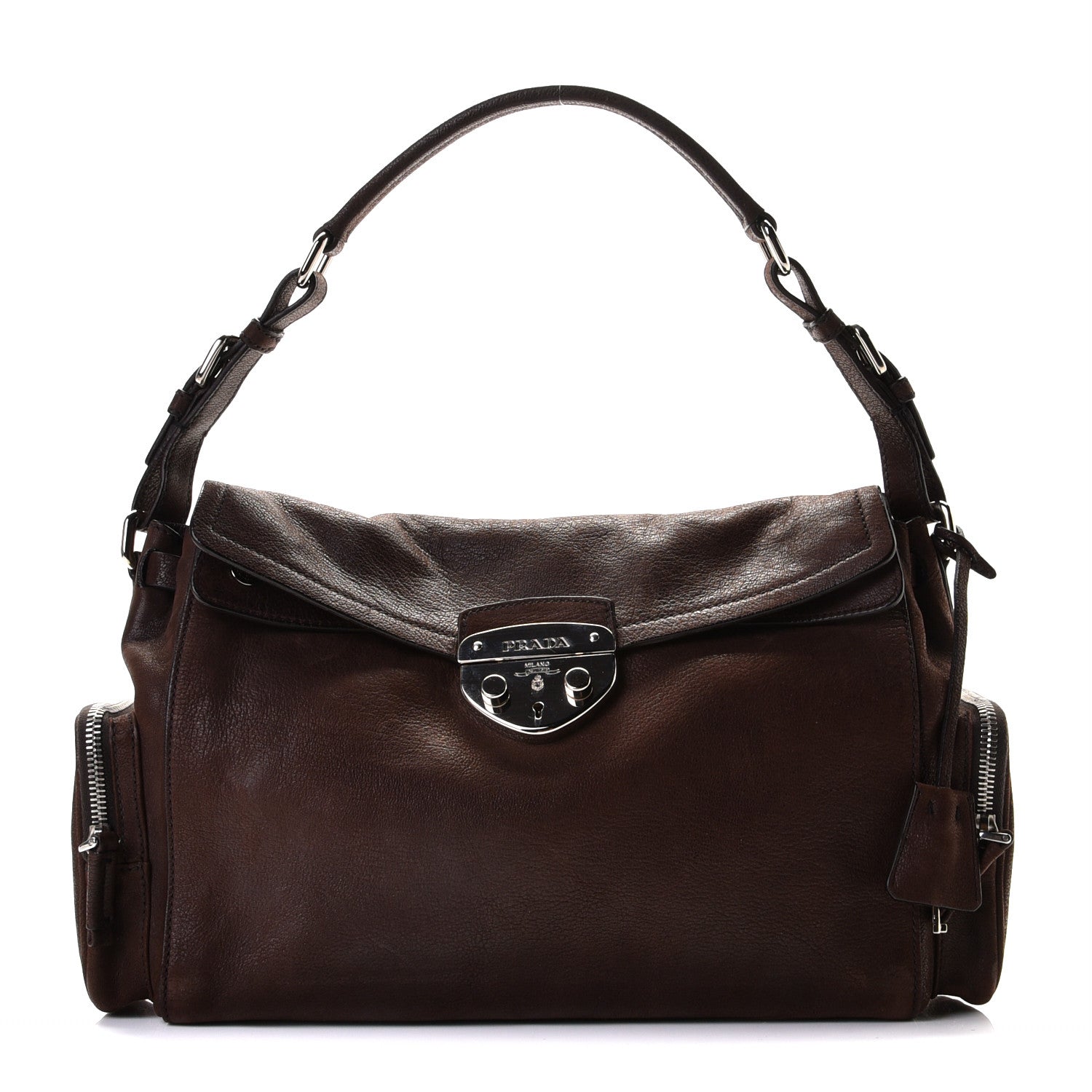 Prada Vitello Daino Pushlock Shoulder Bag Brown 1 of 10