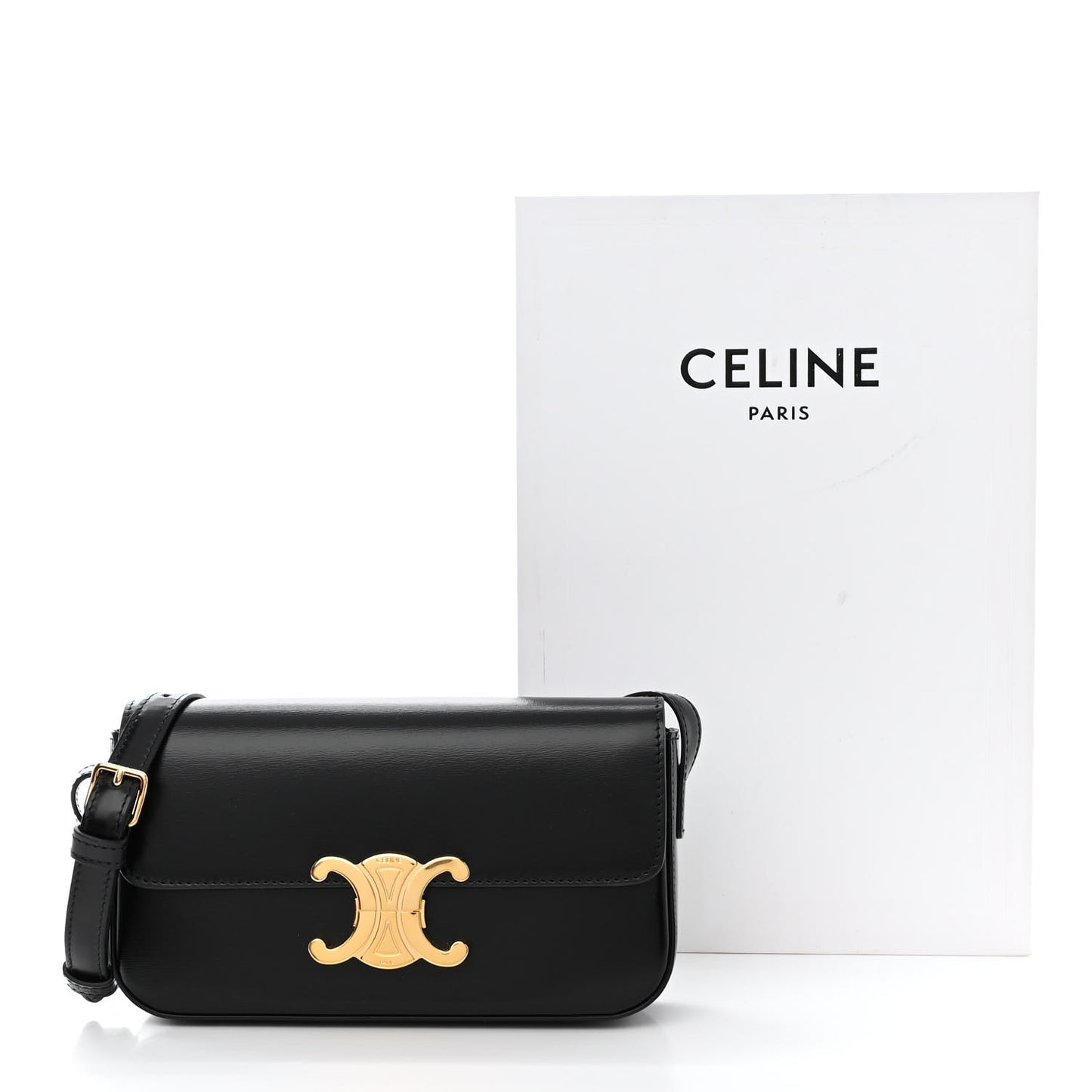 Shiny Calfskin Triomphe Shoulder Bag Black
