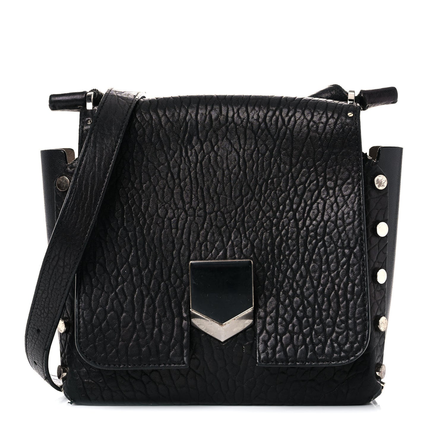 Grainy Calfskin Lockett Shoulder Bag Black