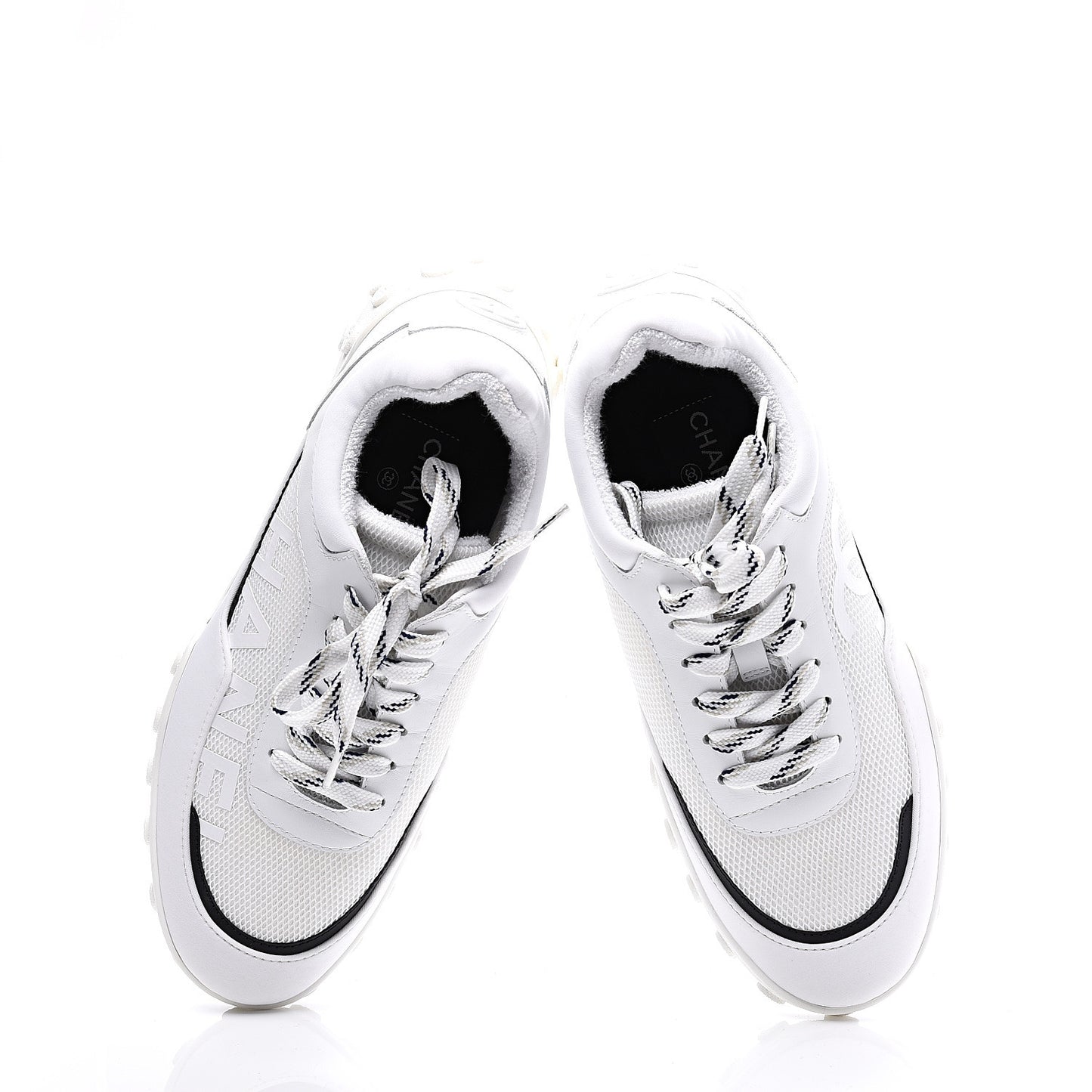 Calfskin Mesh Lycra Womens Logo Sneakers 38.5 White