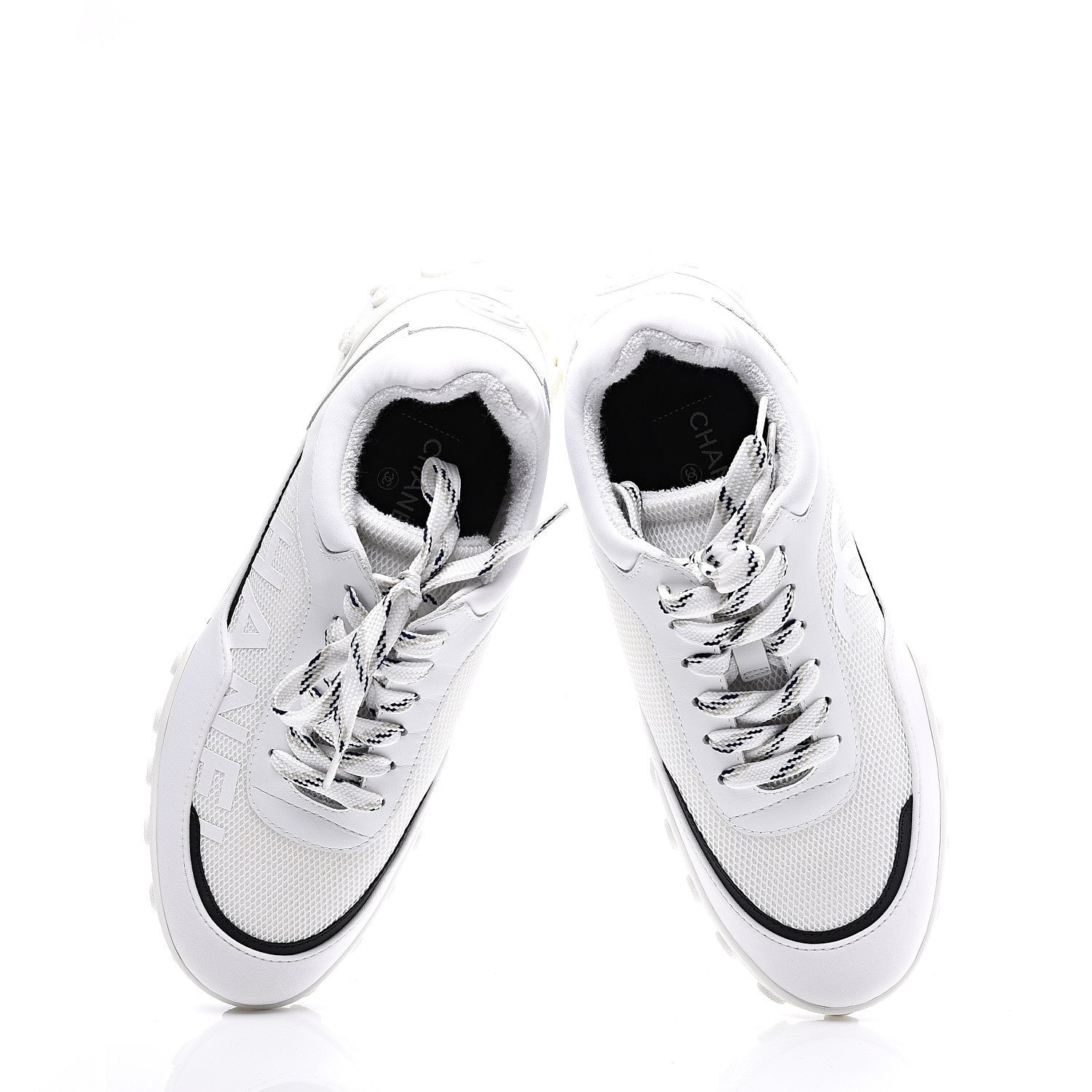 Chanel Calfskin Mesh Lycra Womens Logo Sneakers 38.5 White 5 of 11