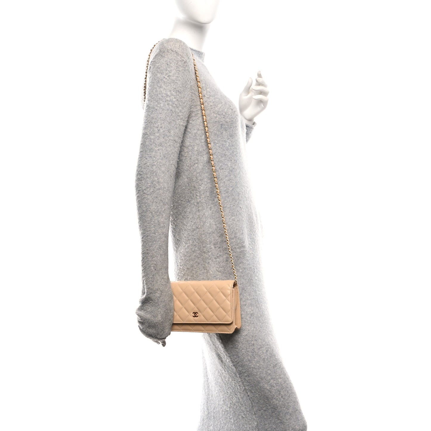 Caviar Quilted Wallet On Chain WOC Beige
