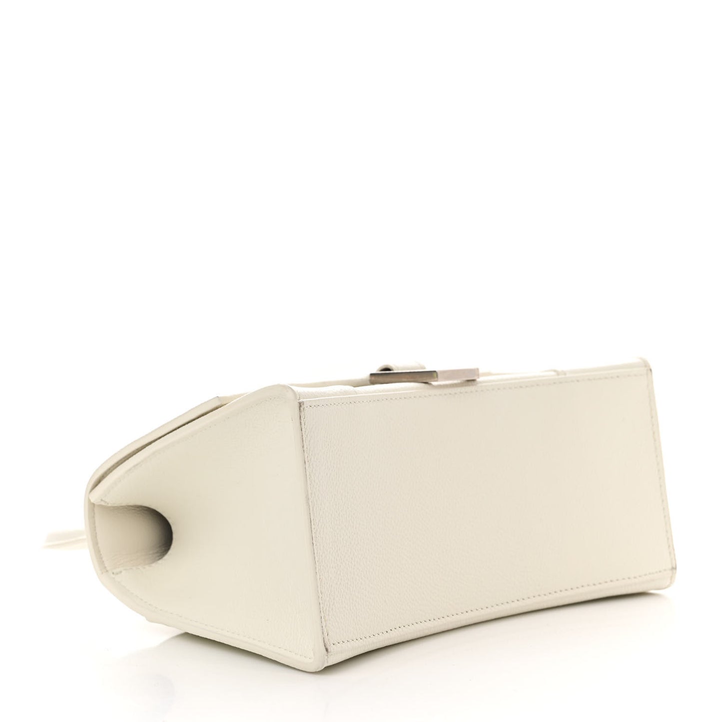 Grained Calfskin Small Hourglass Top Handle Bag White