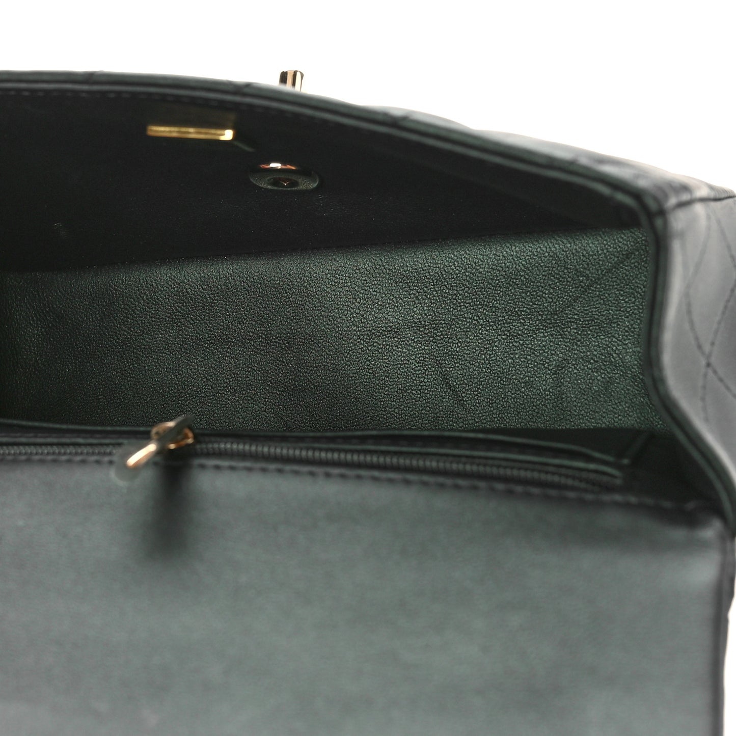 Iridescent Lambskin Quilted Mini Top Handle Rectangular Flap Dark Green